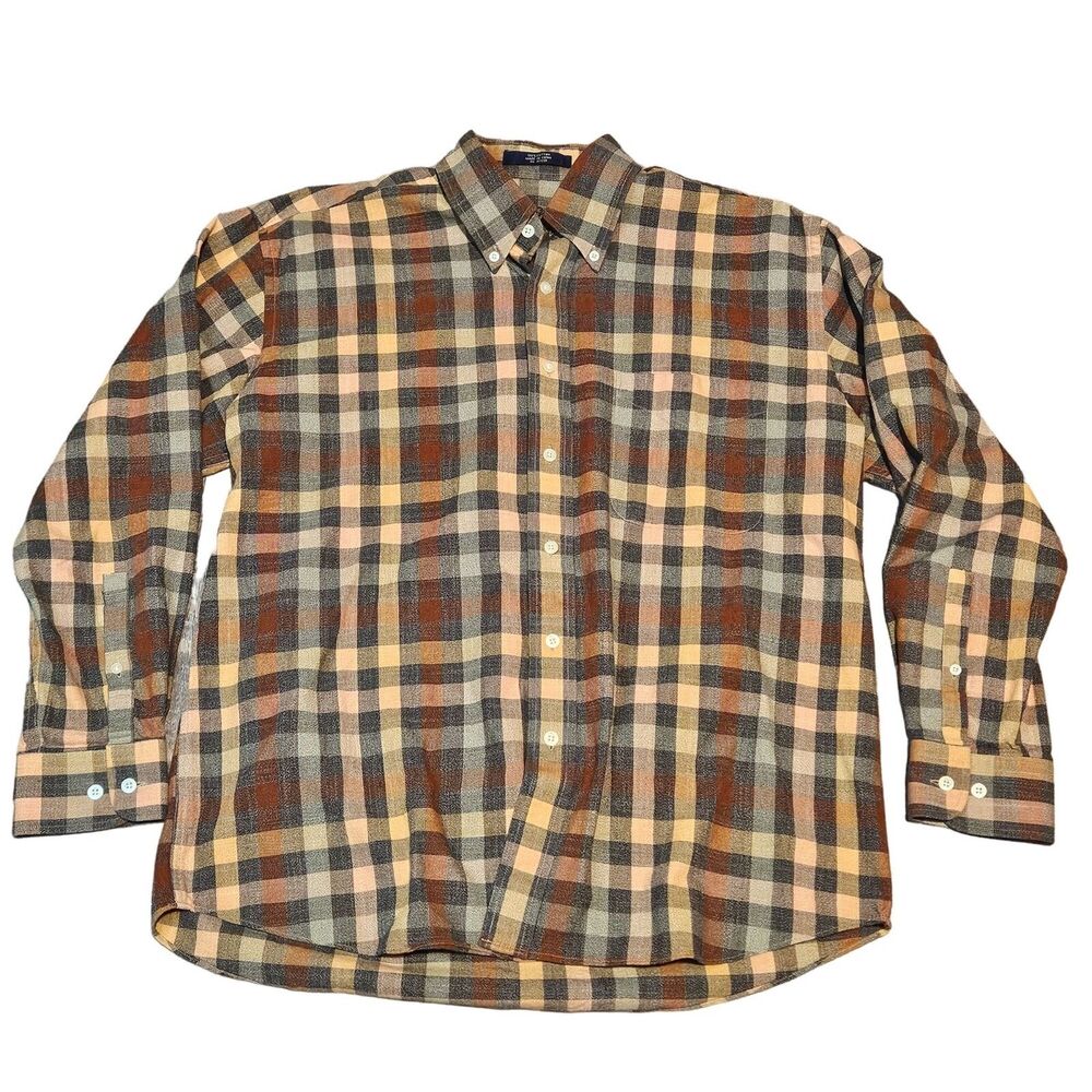 Alan Flusser Men's Multi-Colored Long Sleeve Button Down Shirt Size Large Plaid